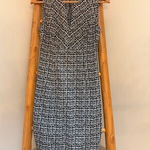 Calvin Klein Black and White Tweed Midi Sheath Dress